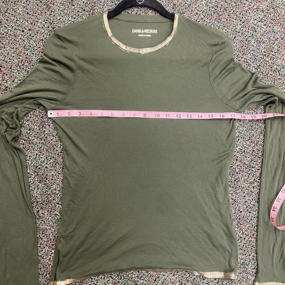 Zadig & Voltaire Willy Gold Long-Sleeve Tee Olive Size Small - Picture 3 of 12